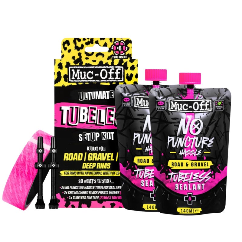 Muc Off Muc-Off Ultimate Tubeless Setup Kit, Road/Gravel/CX 60mm - Tubeless Conversion Kit for Bikes - Includes Tubeless Tire Sealant and Tubeless Valve Stems - Image 1